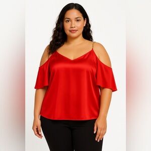 Michael‎ Kors Cold Shoulder Top Chain Strap V-Neck Blouse Plus Size 3X